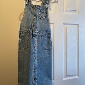 Denim Button-Front Overall Dress in Light Blue